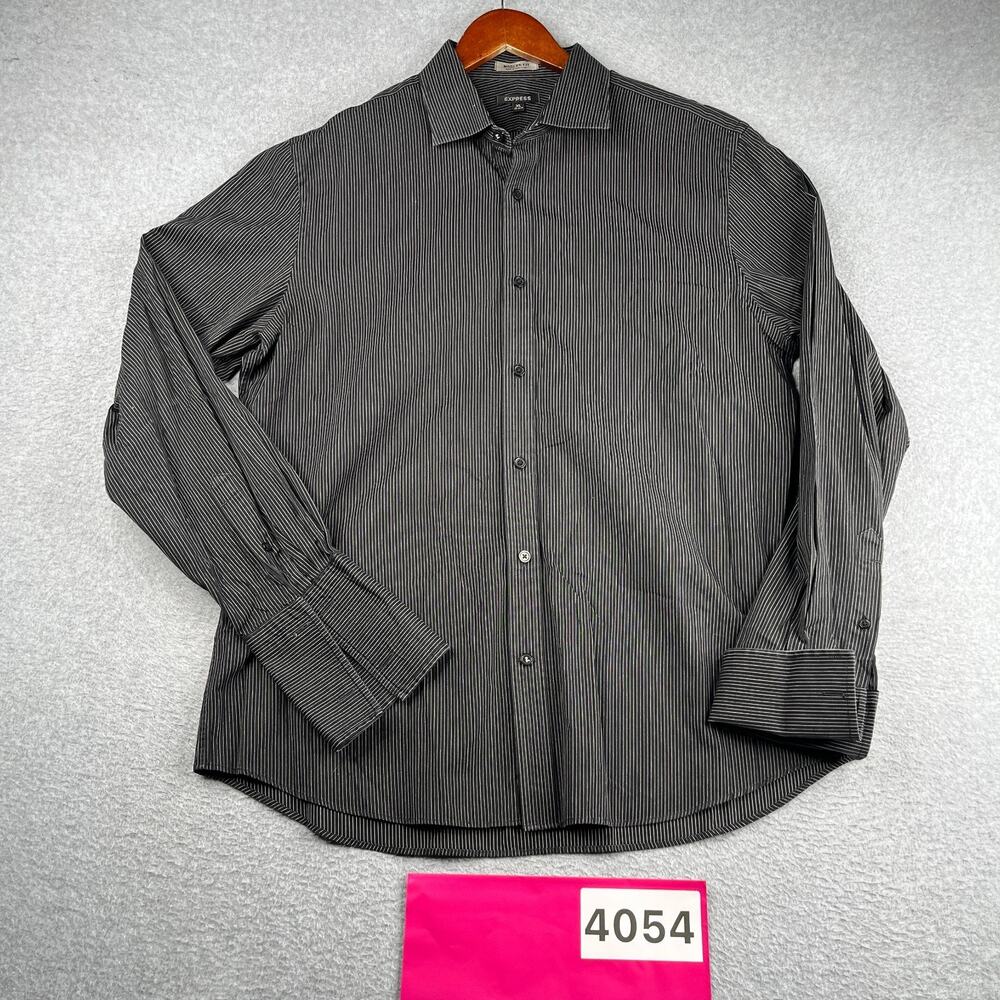 Express French Cuff Shirt Black Pin Striped Casual Button Up Long Sleeve Mens XL